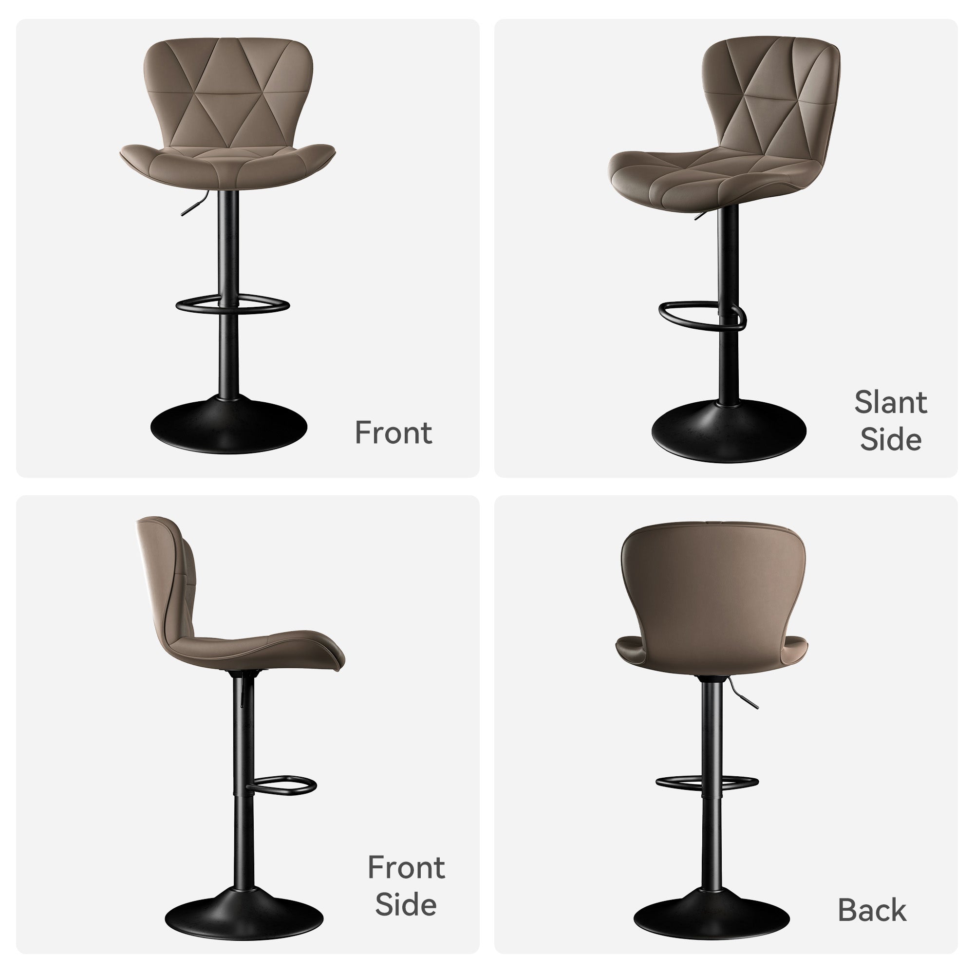 Set of 2 Adjustable Faux Leather Swivel Bar Stools for Kitchen Island  - FU01034