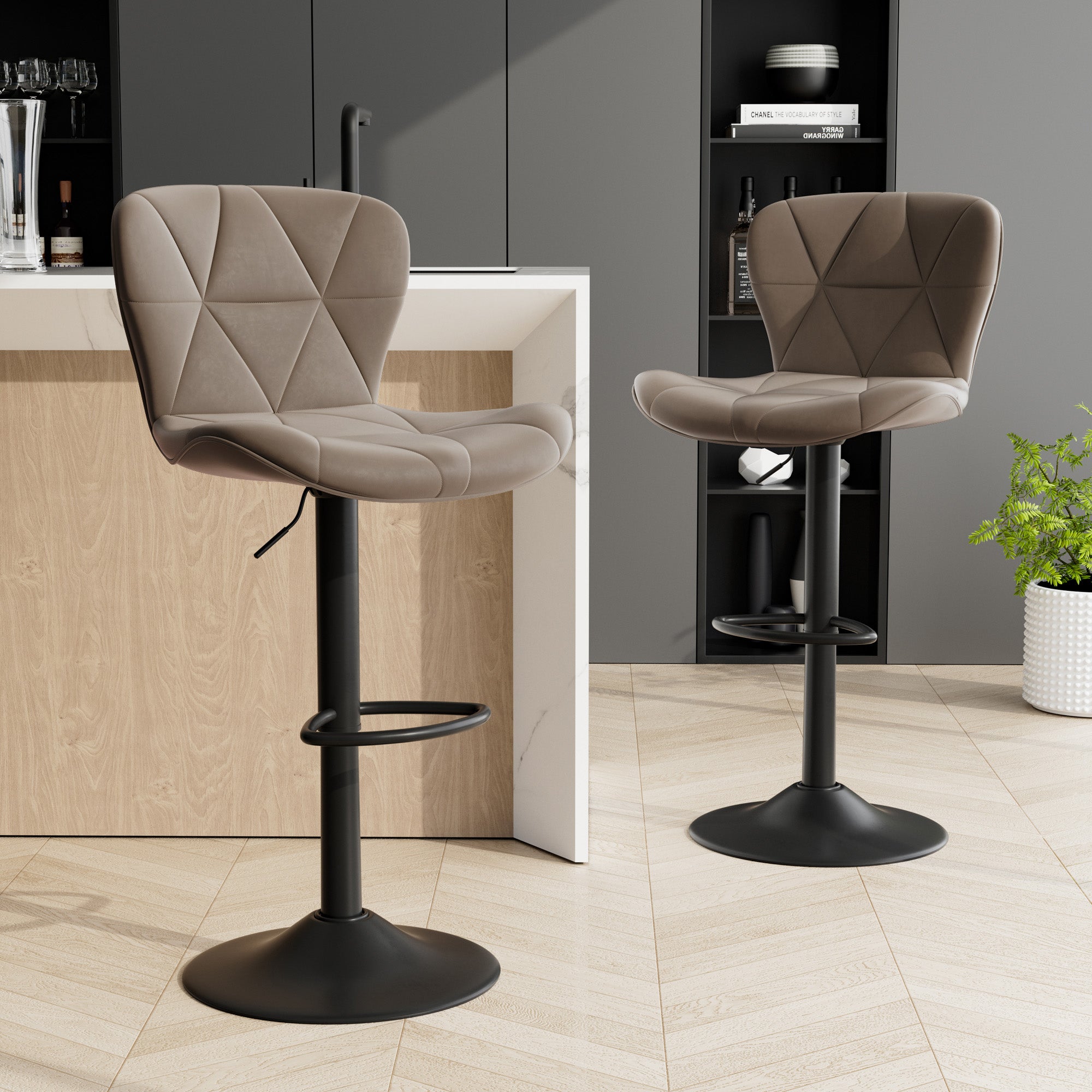 Set of 2 Adjustable Faux Leather Swivel Bar Stools for Kitchen Island  - FU01034