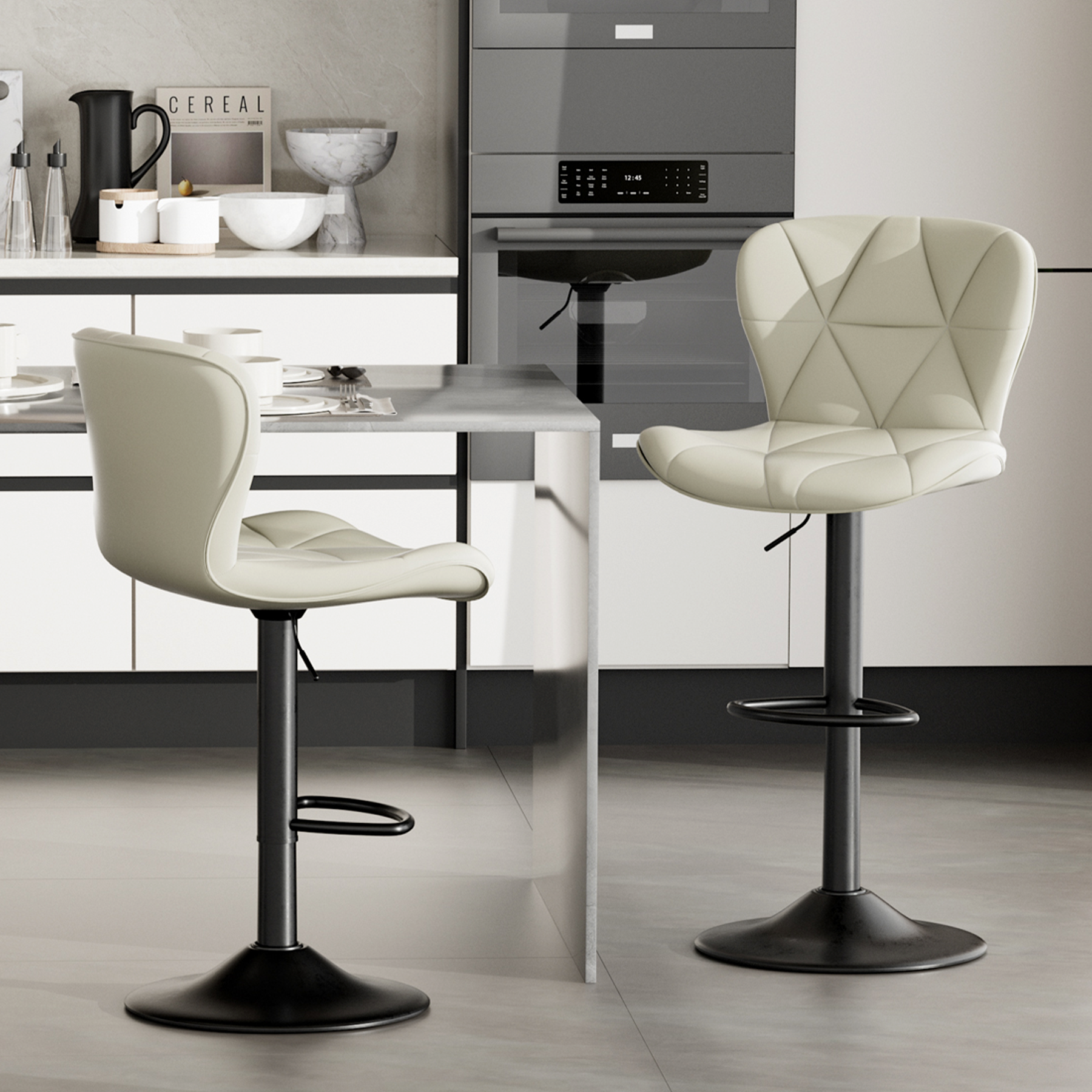 Set of 2 Adjustable Faux Leather Swivel Bar Stools for Kitchen Island  - FU01034