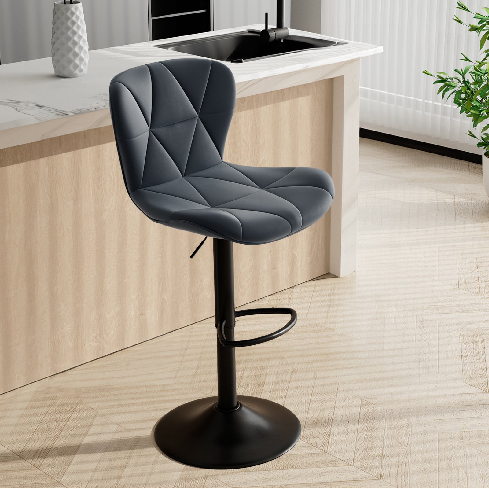 Set of 2 Adjustable Faux Leather Swivel Bar Stools for Kitchen Island  - FU01034