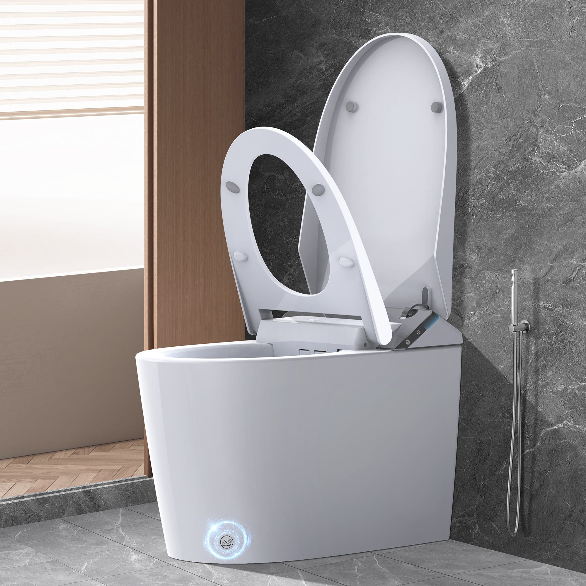 Smart Bidet Toilet with Heated Seat & Auto-Flush System - Foot Sensor Control, Adjustable Wash Modes, Built-In Water Tank for Low Pressure Homes