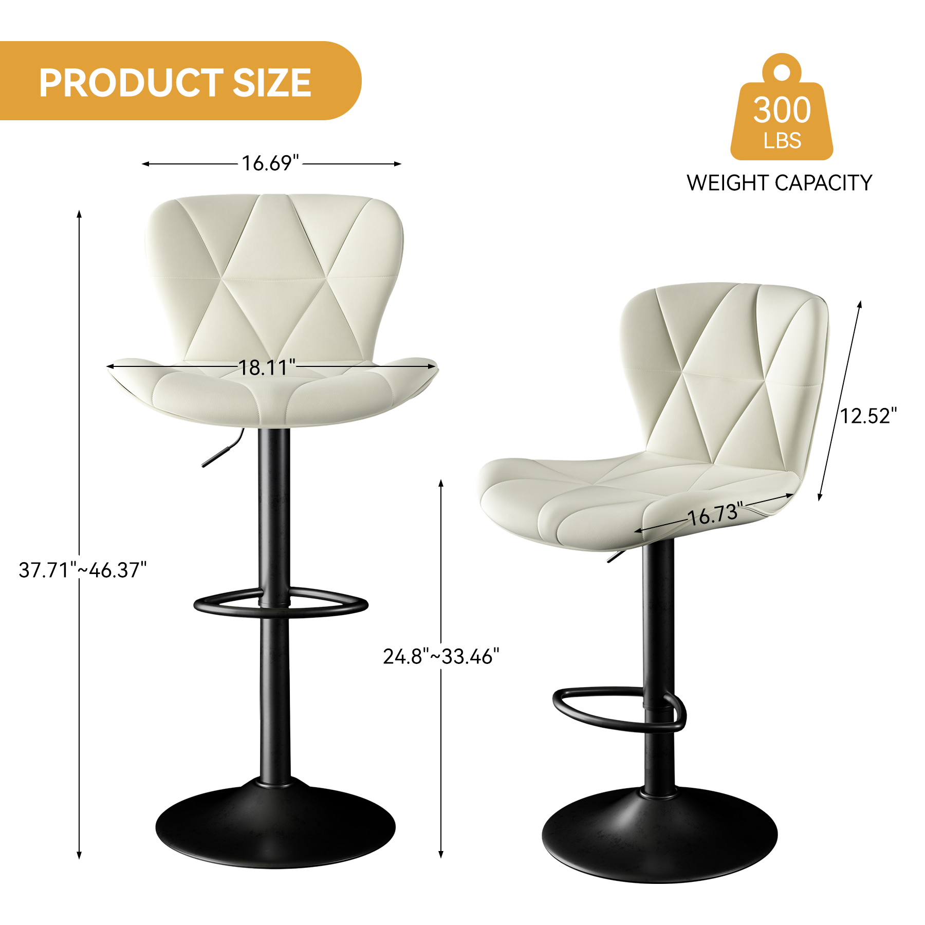 Set of 2 Adjustable Faux Leather Swivel Bar Stools for Kitchen Island  - FU01034