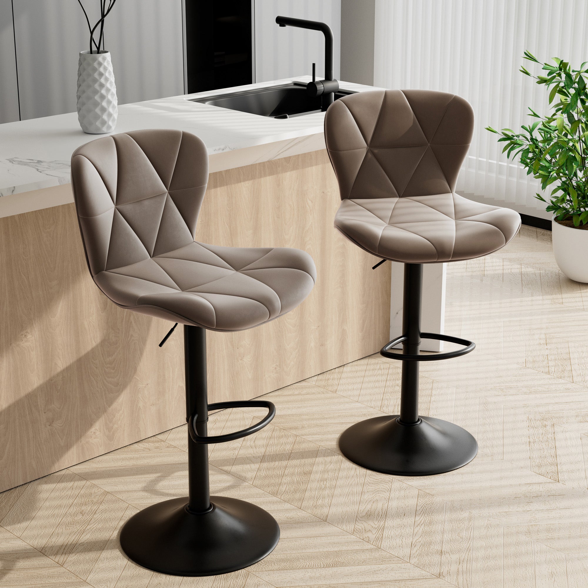 Set of 2 Adjustable Faux Leather Swivel Bar Stools for Kitchen Island  - FU01034