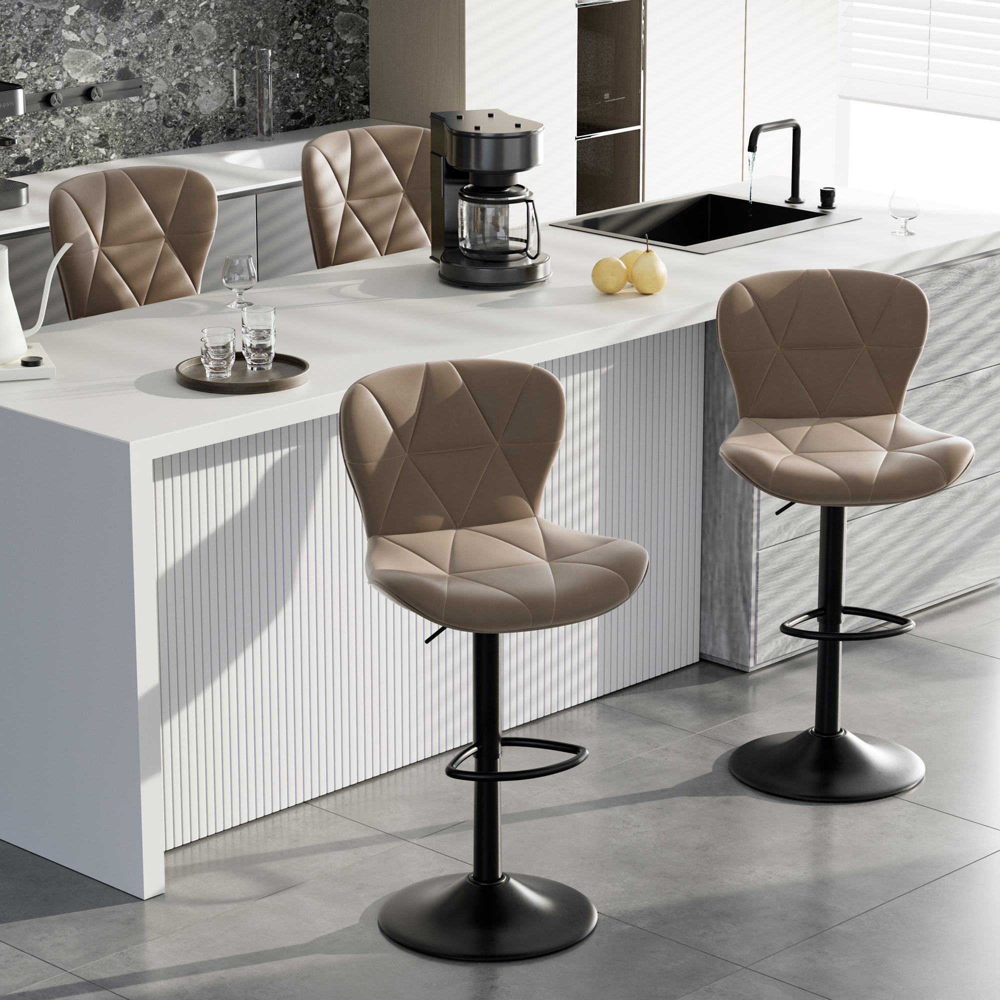 Set of 2 Adjustable Faux Leather Swivel Bar Stools for Kitchen Island  - FU01034
