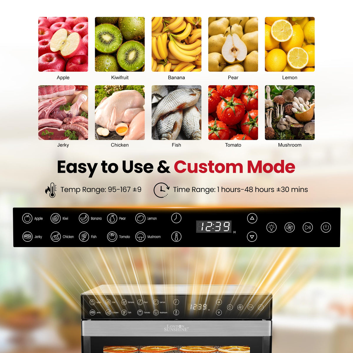 Food Dehydrator- 7 Stainless Steel Trays (6.5ft²) + 7 Fine Mesh, 10 Presets