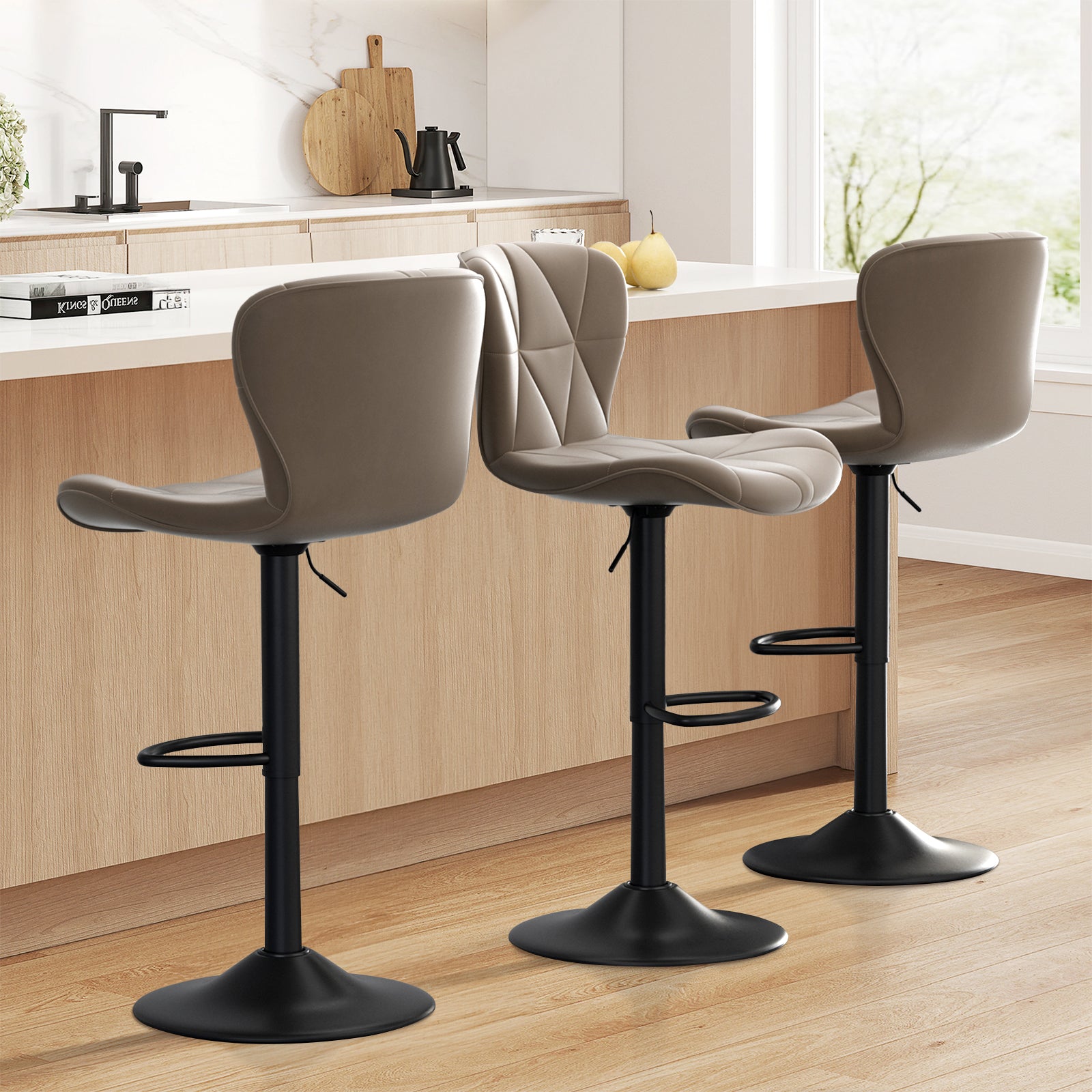 Set of 2 Adjustable Faux Leather Swivel Bar Stools for Kitchen Island  - FU01034