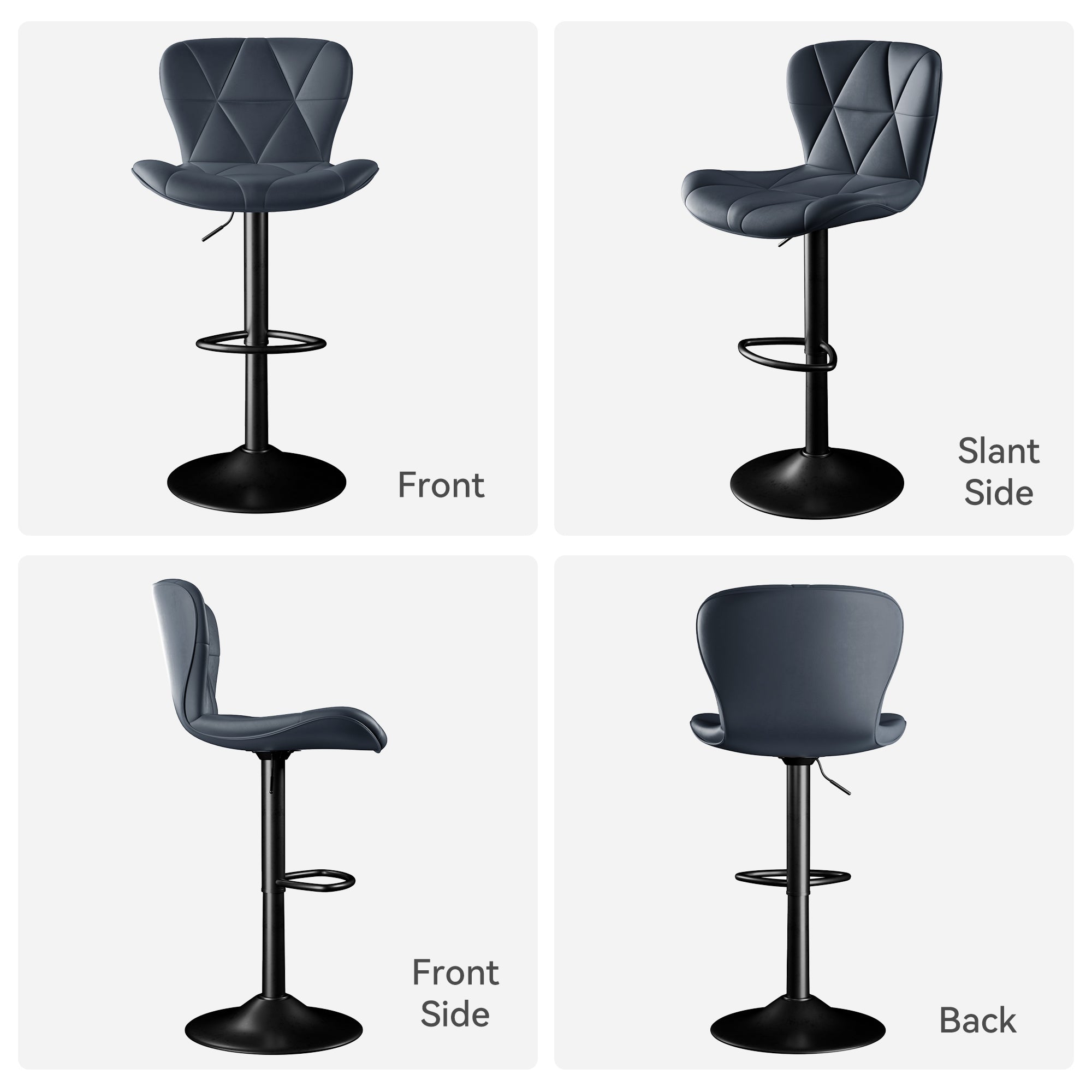 Set of 2 Adjustable Faux Leather Swivel Bar Stools for Kitchen Island  - FU01034