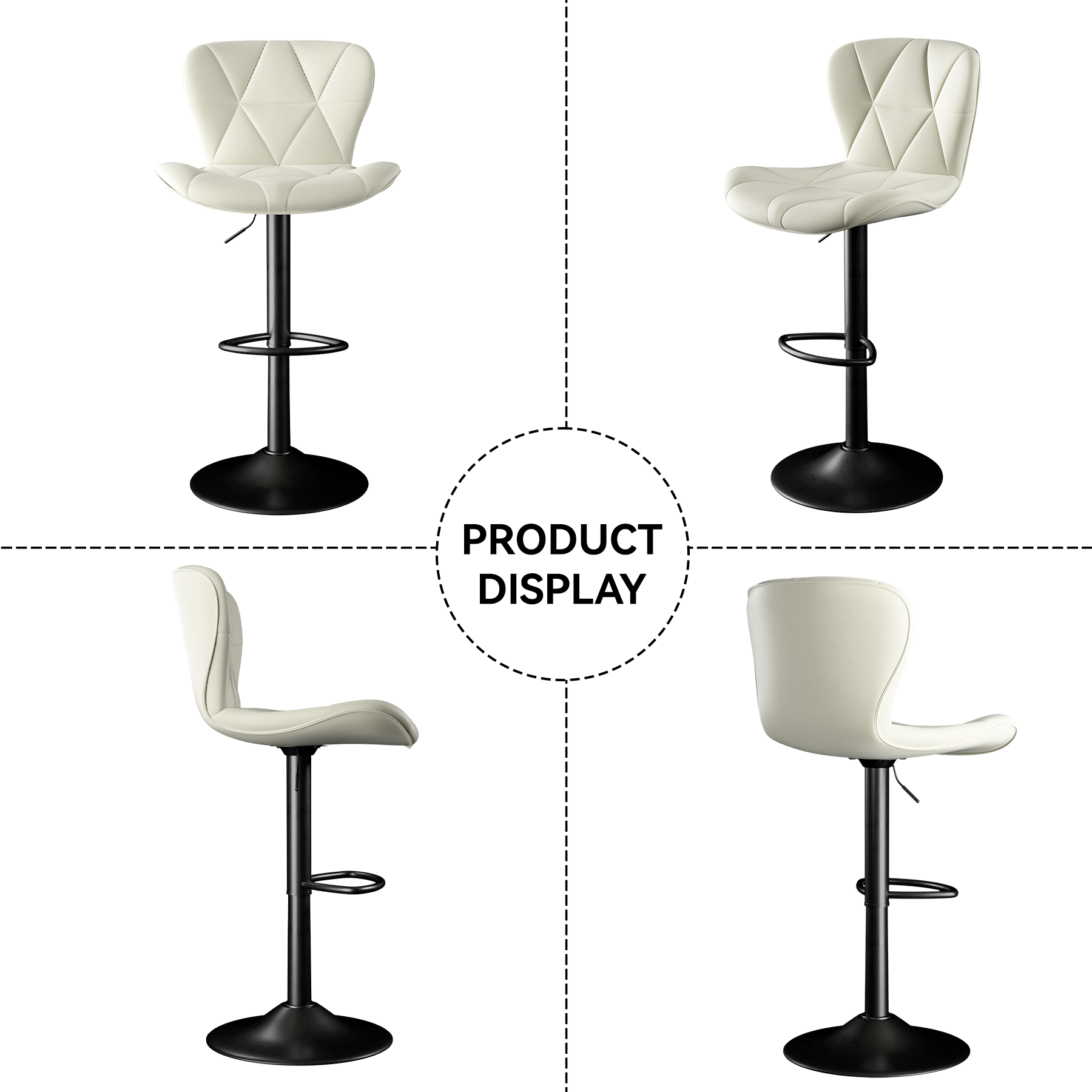Set of 2 Adjustable Faux Leather Swivel Bar Stools for Kitchen Island  - FU01034