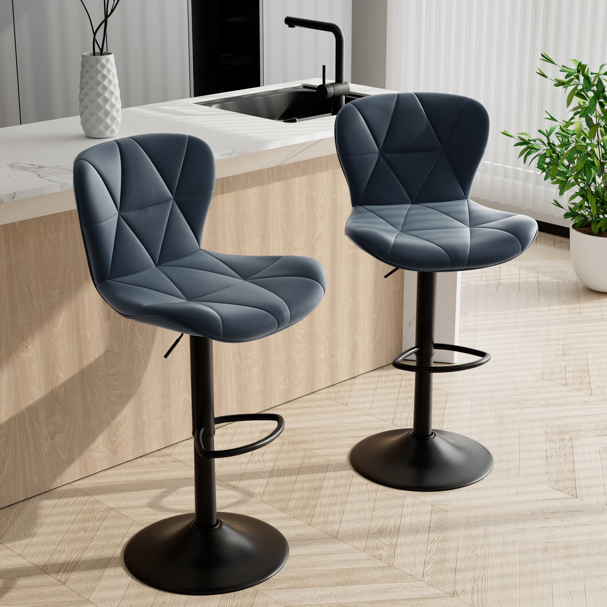 Set of 2 Adjustable Faux Leather Swivel Bar Stools for Kitchen Island  - FU01034