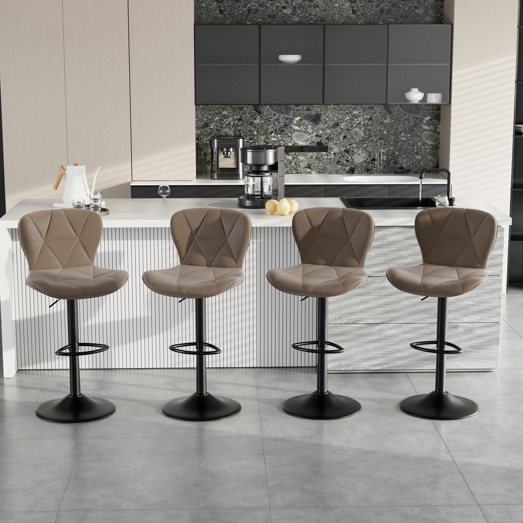 Set of 2 Adjustable Faux Leather Swivel Bar Stools for Kitchen Island  - FU01034