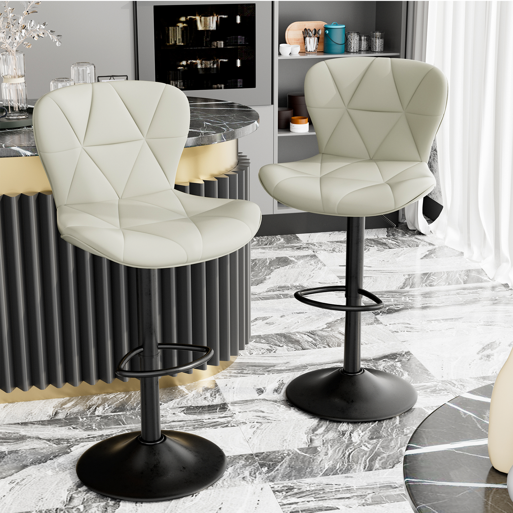Set of 2 Adjustable Faux Leather Swivel Bar Stools for Kitchen Island  - FU01034