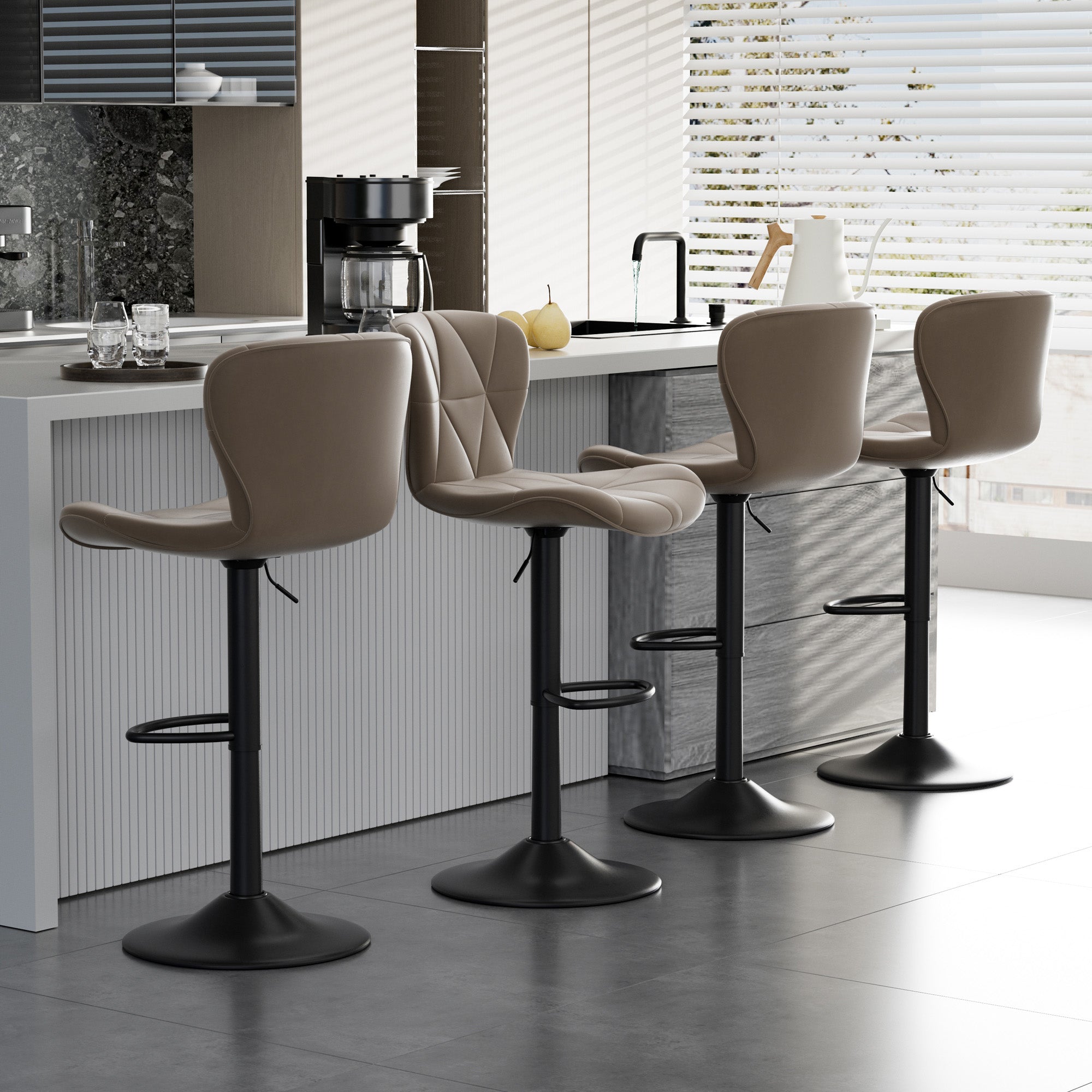 Set of 2 Adjustable Faux Leather Swivel Bar Stools for Kitchen Island  - FU01034