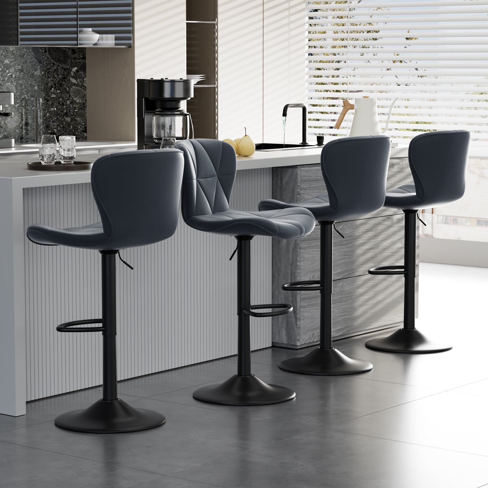 Set of 2 Adjustable Faux Leather Swivel Bar Stools for Kitchen Island  - FU01034