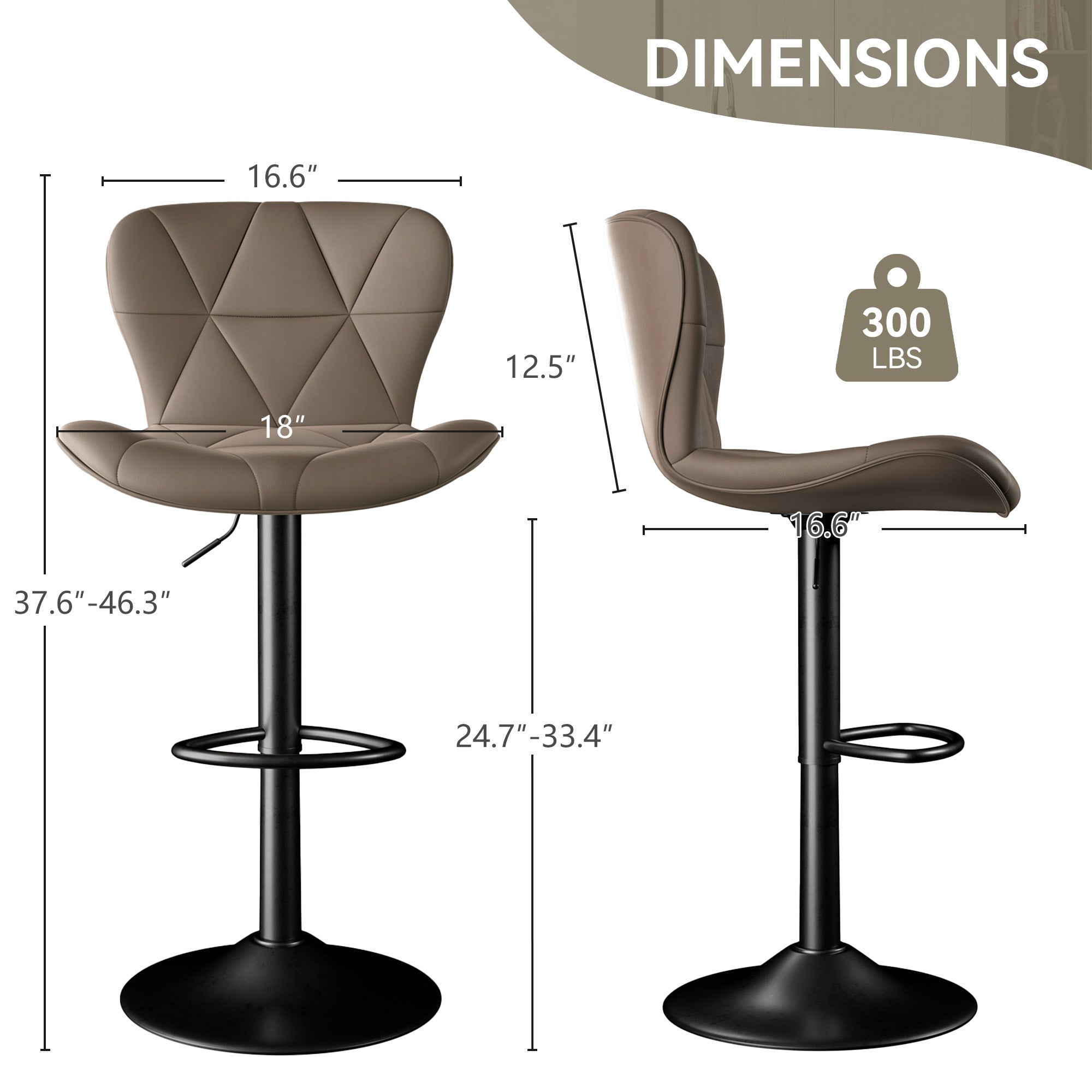 Set of 2 Adjustable Faux Leather Swivel Bar Stools for Kitchen Island  - FU01034