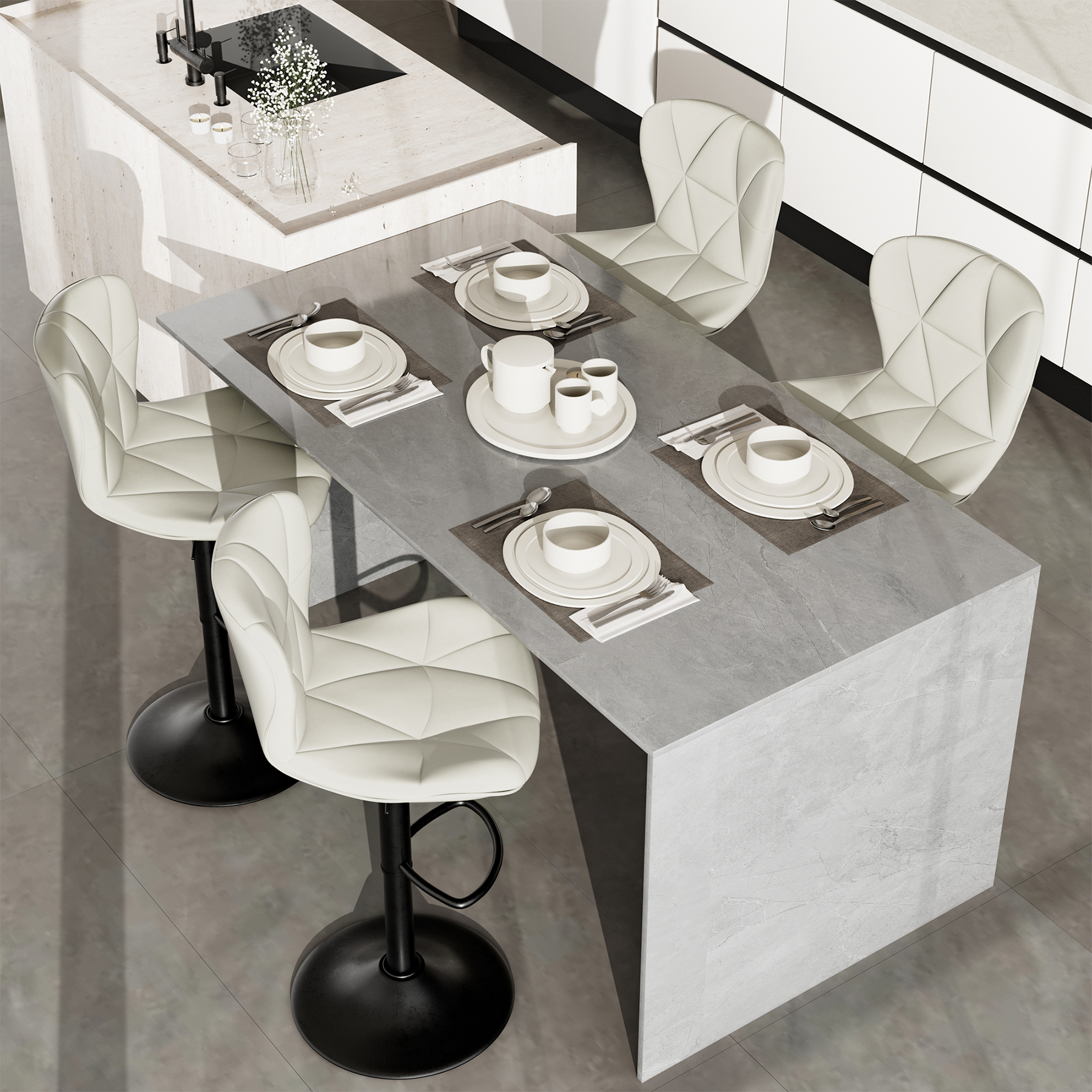 Set of 2 Adjustable Faux Leather Swivel Bar Stools for Kitchen Island  - FU01034