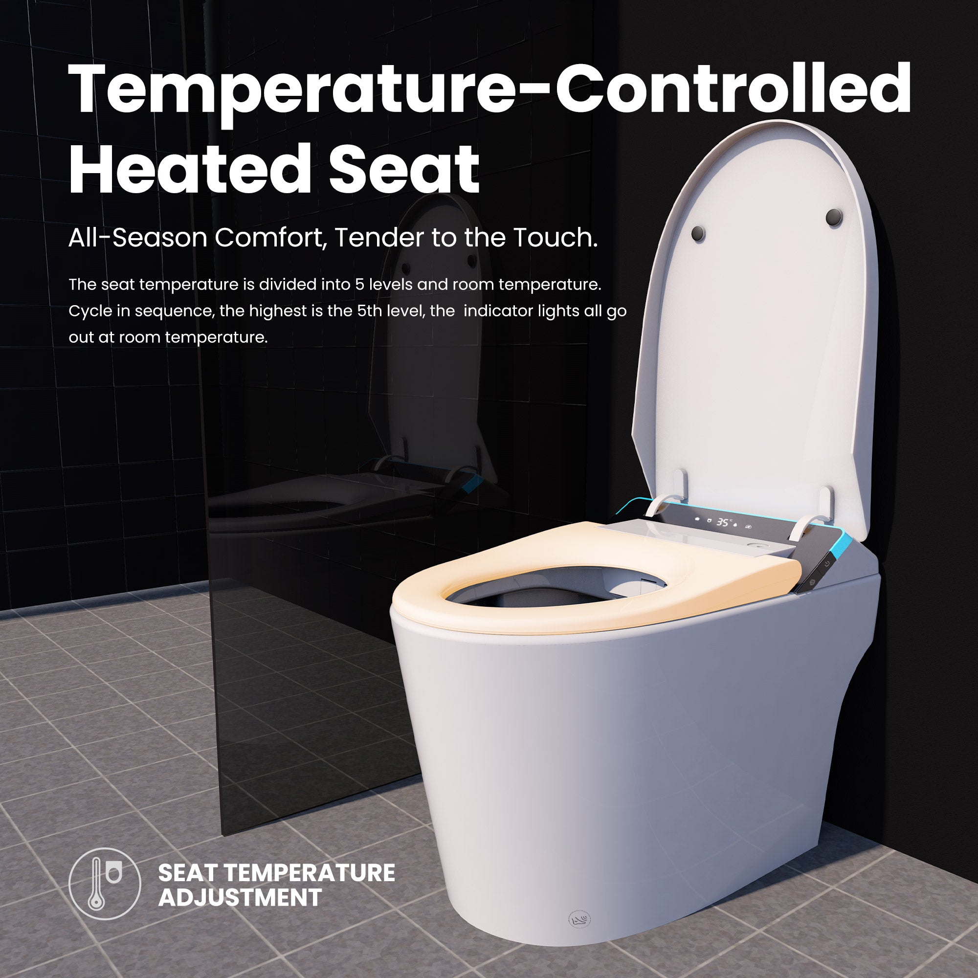 Smart Bidet Toilet with Heated Seat & Auto-Flush System - Foot Sensor Control, Adjustable Wash Modes, Built-In Water Tank for Low Pressure Homes