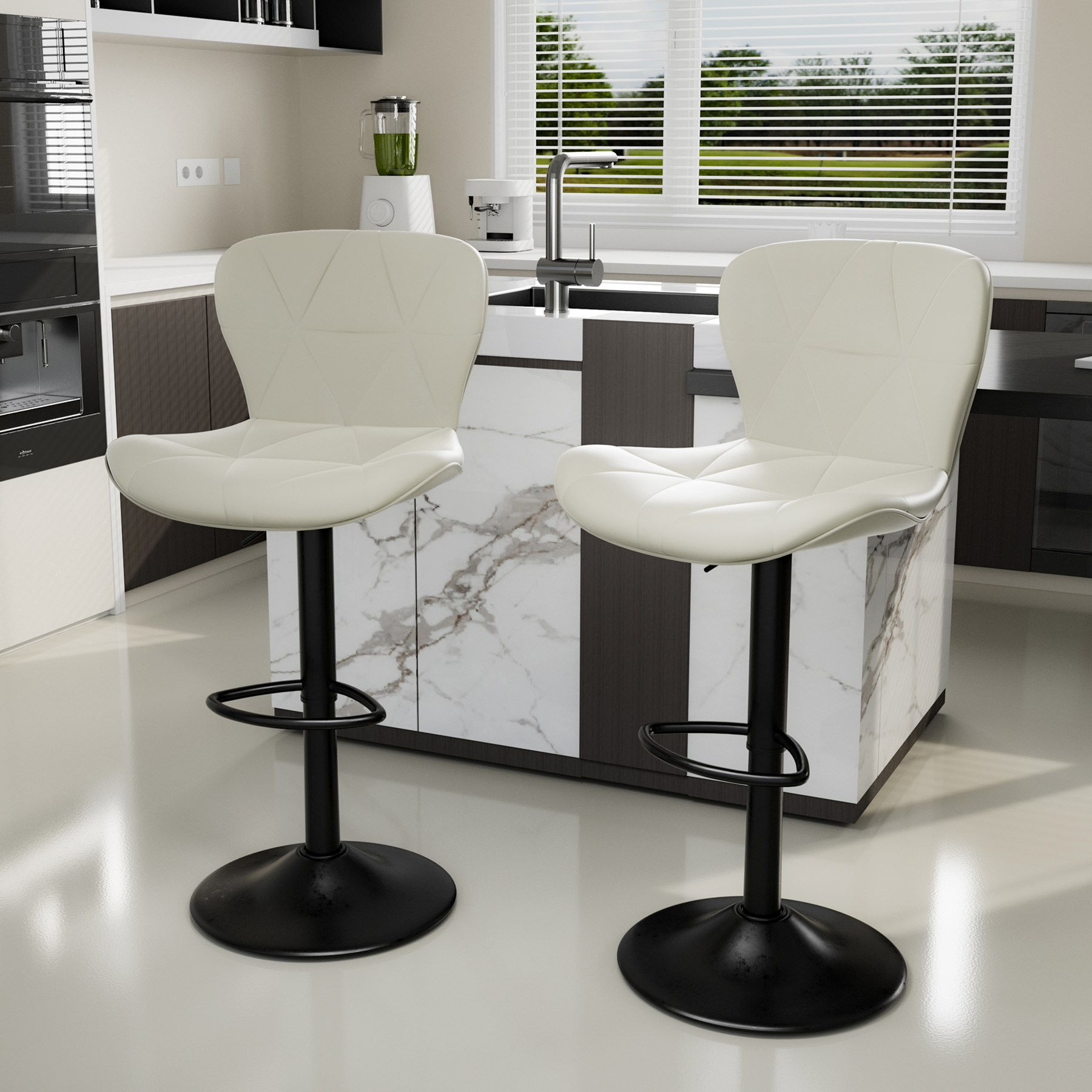 Set of 2 Adjustable Faux Leather Swivel Bar Stools for Kitchen Island  - FU01034
