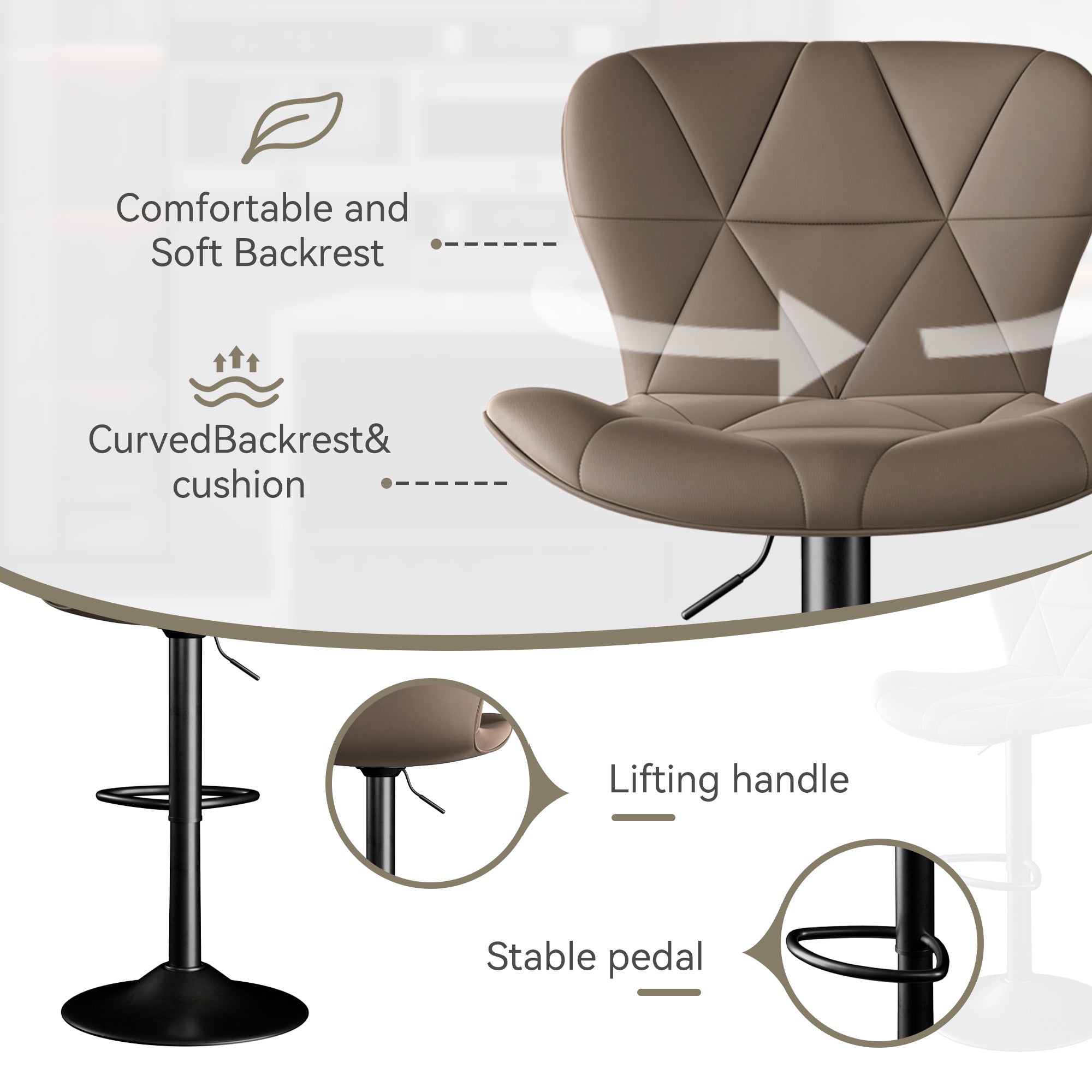 Set of 2 Adjustable Faux Leather Swivel Bar Stools for Kitchen Island  - FU01034