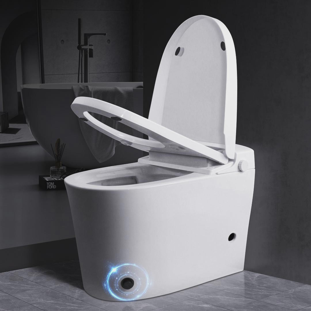 Non-Electric Toilet with Foot-Pedal Flush, Feminine & Posterior Wash Functions, No Electricity Needed, Includes Angle Valve & Flange Kit